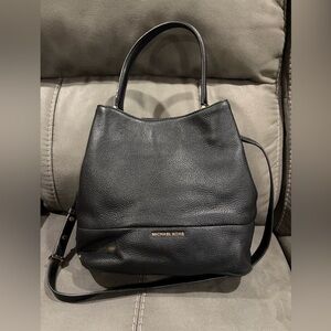 Michael Kors Black Pebbled Leather Bucket Bag with Long Strap